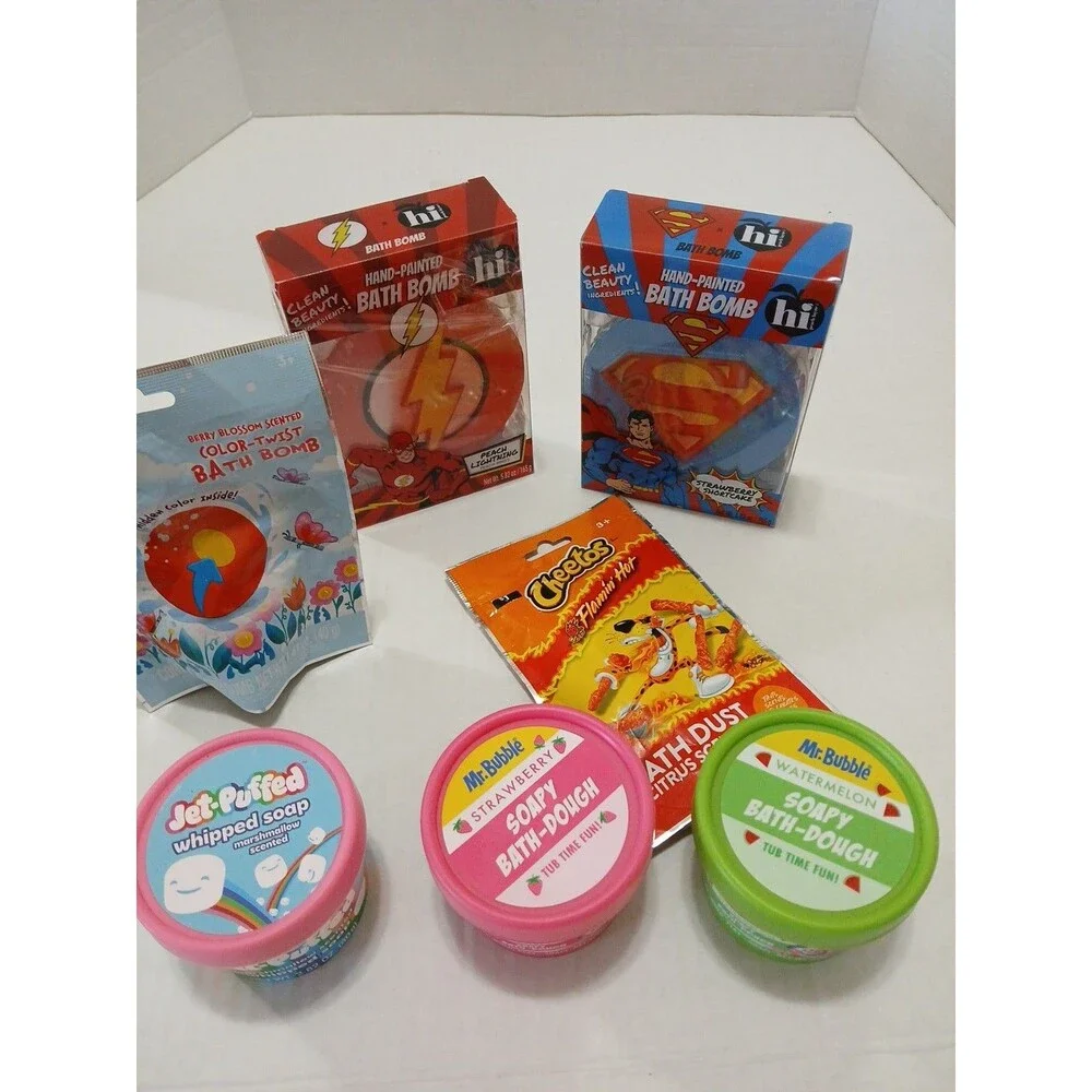 Assortment Lot Of 7 Miscellaneous Bath Dough, Large Bath Bombs,